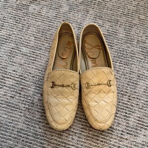 Sam Edelman Woven Beige Loafers with Gold Accent